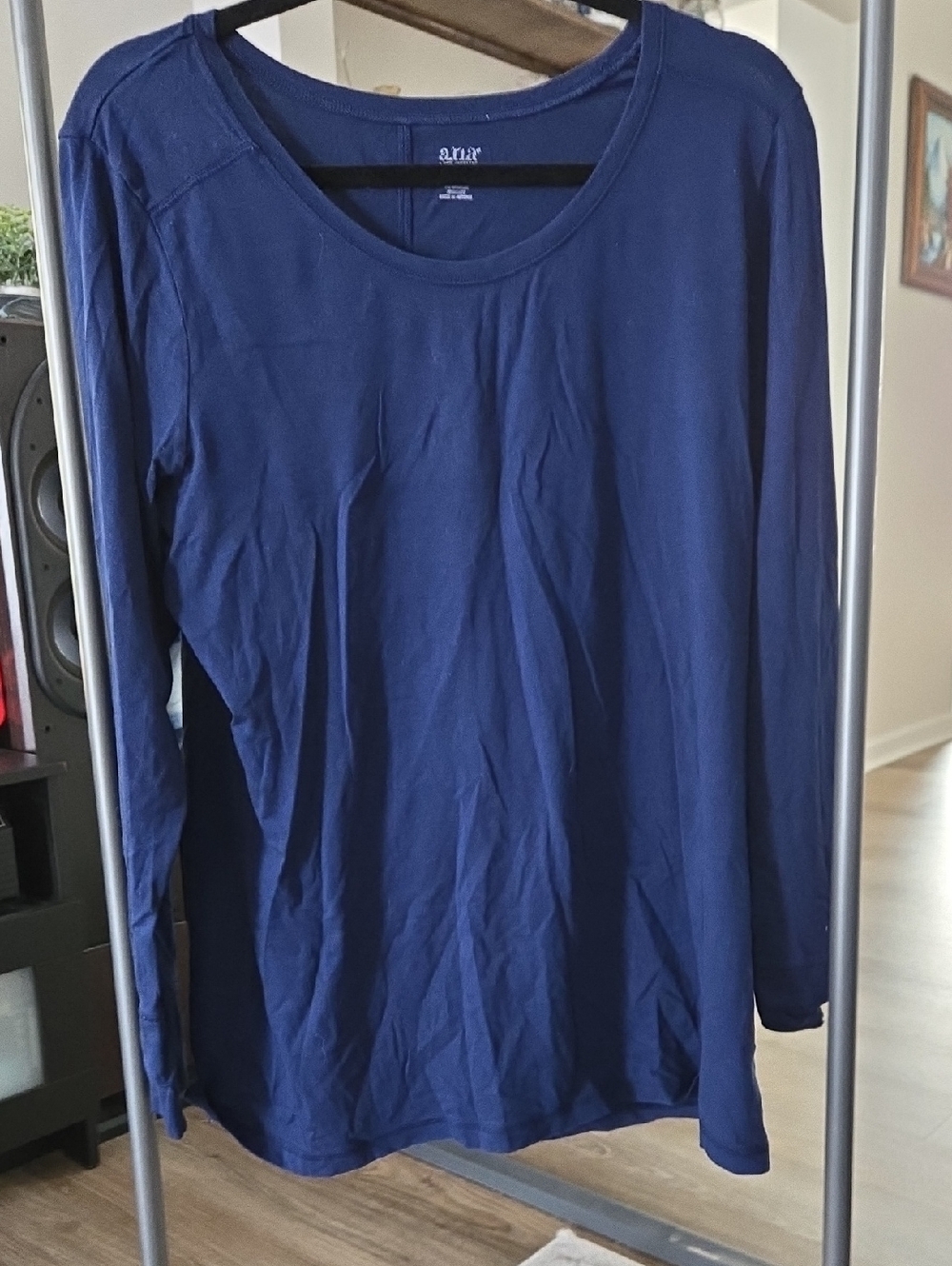 a.n.a Navy Blue Long Sleeve Scoop Neck Tee